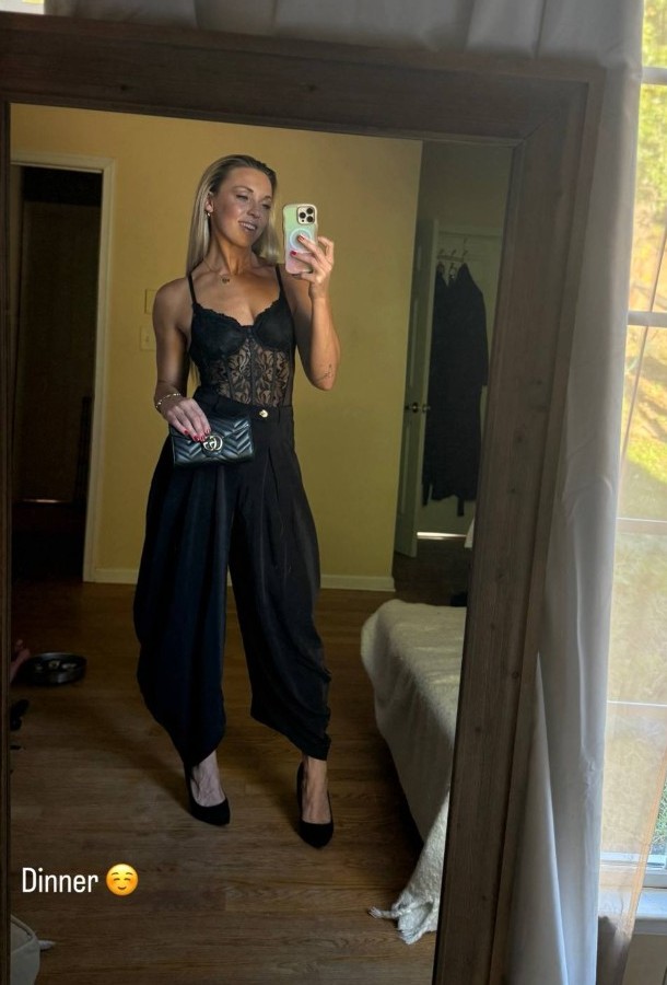Bee in a black evening outfit
